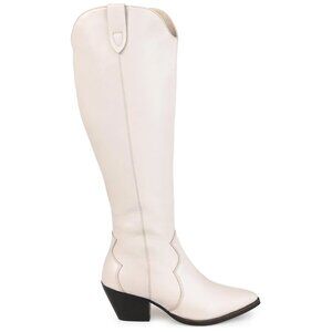 Journee Signature Women's Pryse Western Tall Boot in Bone/Extra Wide Calf NWT